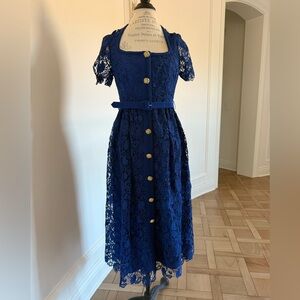 Self-Portrait Royal Blue Lace Midi Dress